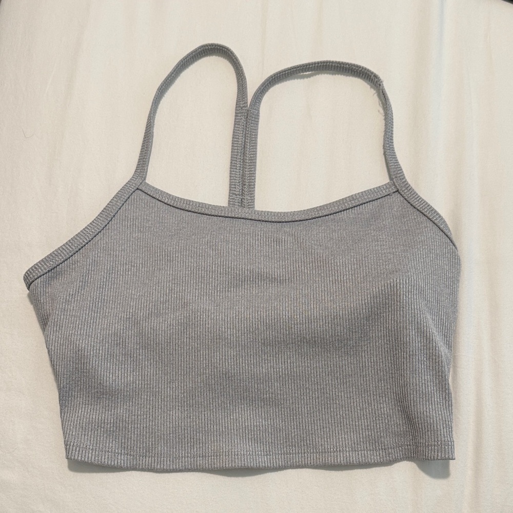 Alo Gray Ribbed Women's Crop Tank Cap Top